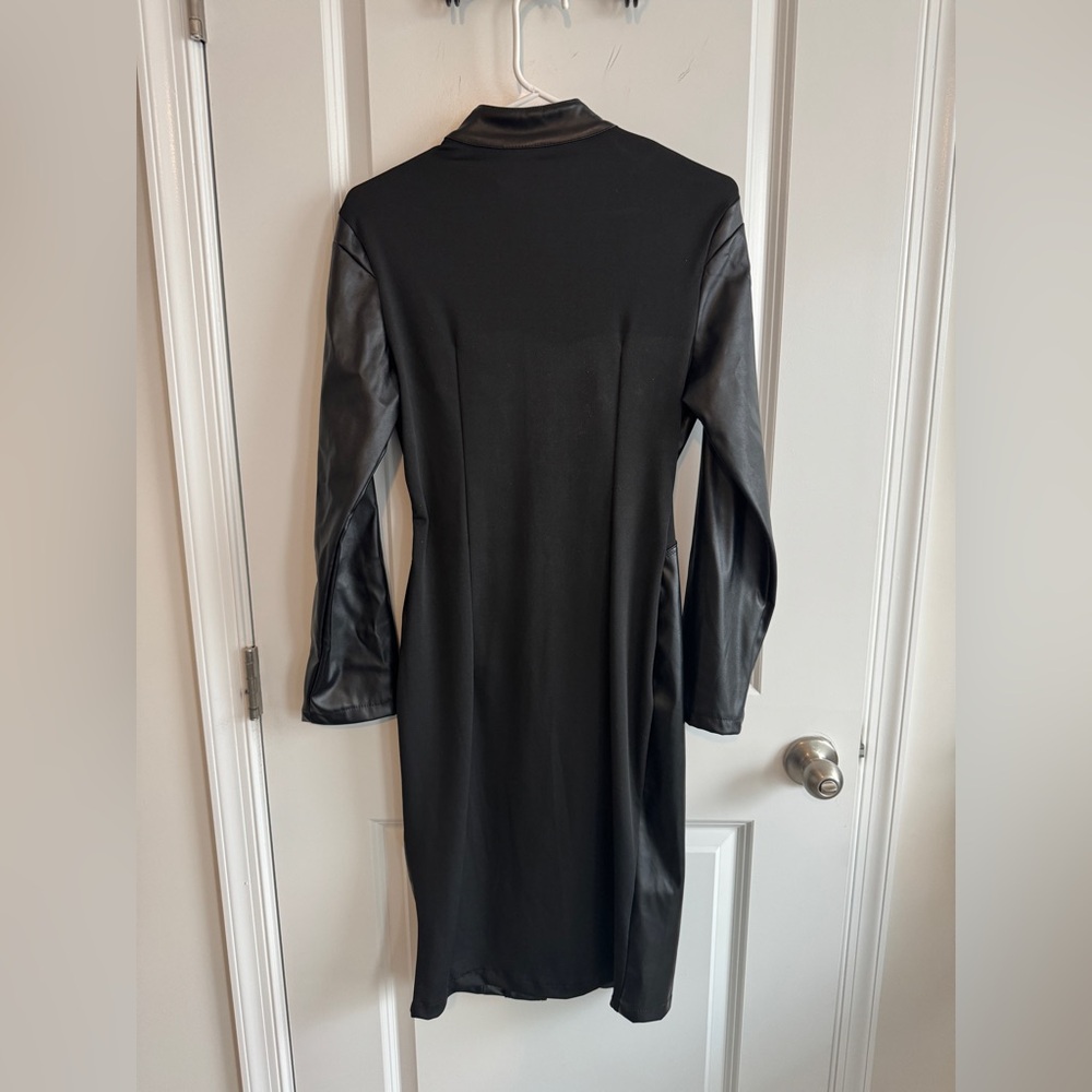 CBR Women's Black Faux Leather Dress Zip Front Zip Sleeves - Picture 2 of 7